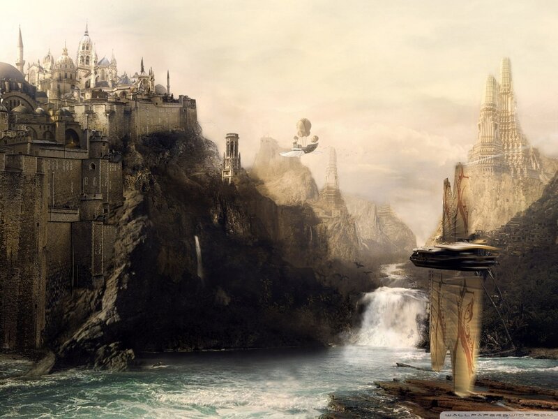 Flying Ship over Castle