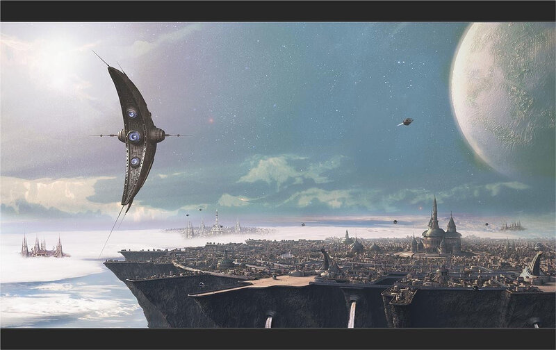 Flying Ship over City