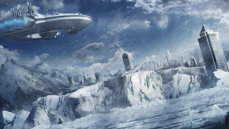 Flying Ship over Ice City — Blue
