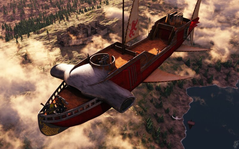 Flying Ship over Landscape