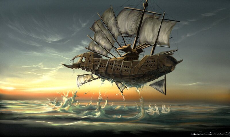 Flying Ship over Ocean — Orange