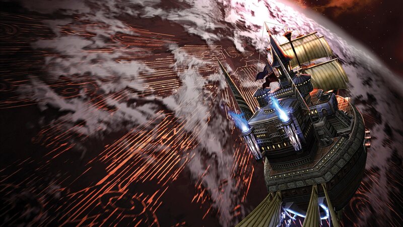 flying ship over planet