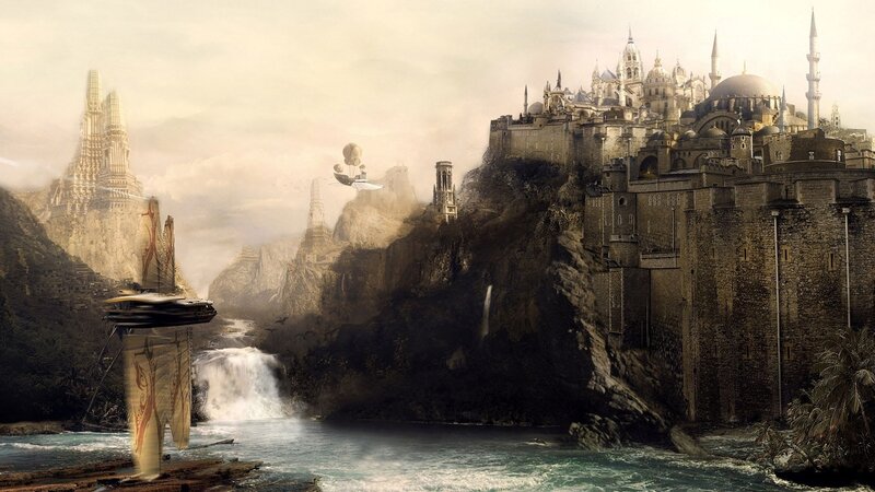 Flying Ship over River
