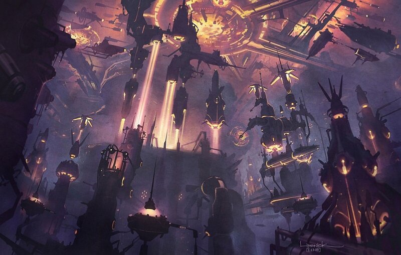 Flying Ships in a City — Purple