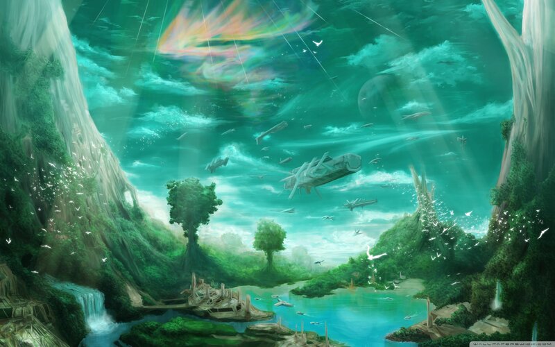 Flying Ships in Canyon — Green, Serene