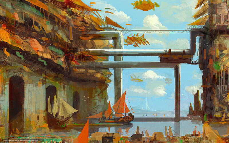 Flying Ships in City — Orange