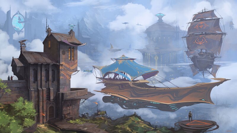 Flying Ships in Clouds — Blue