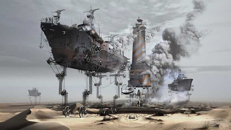 Flying Ships in Desert — Gray