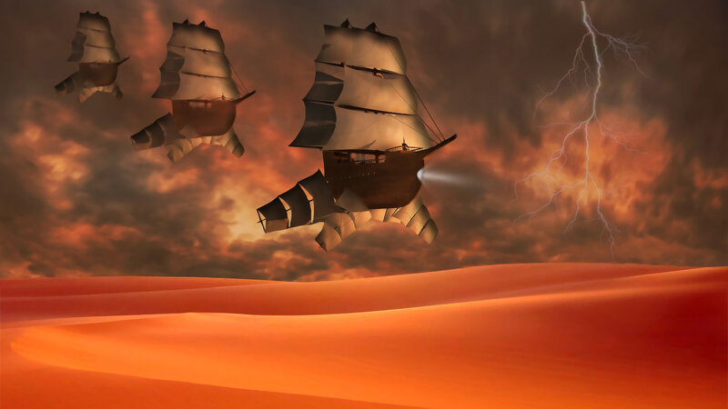 Flying Ships in Desert