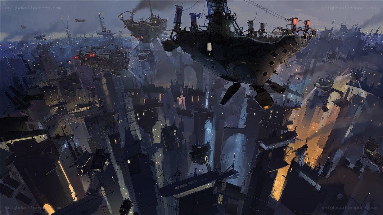 flying ships over a city