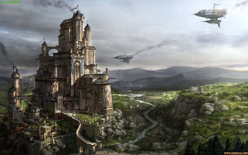 Flying Ships over Castle — Green
