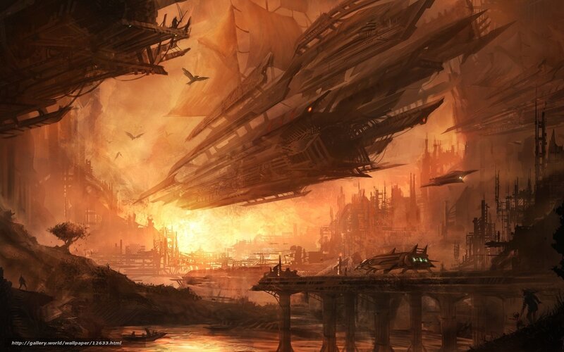 Flying Ships over City — Orange