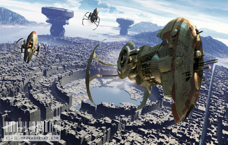 Flying Ships over City