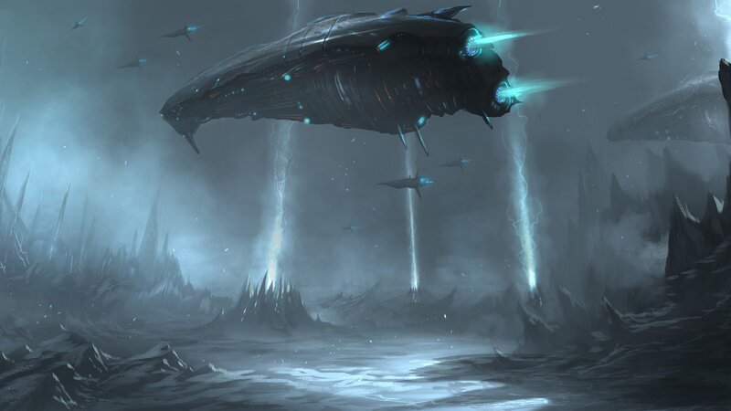 Flying Spaceship — Gray, Dramatic