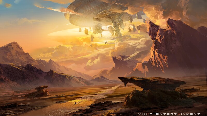 Flying Spaceship over Desert