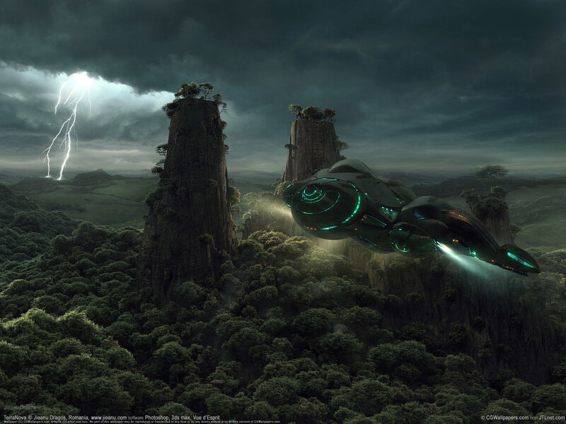Flying Spaceship over Forest