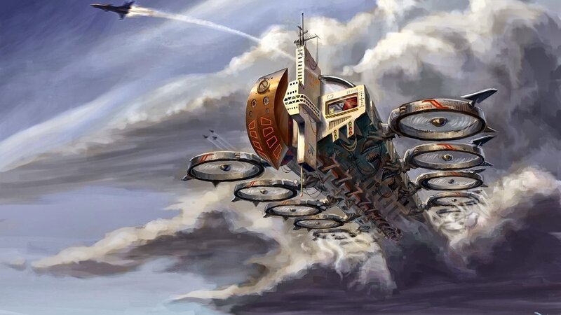 Flying Submarine in Clouds — Gray