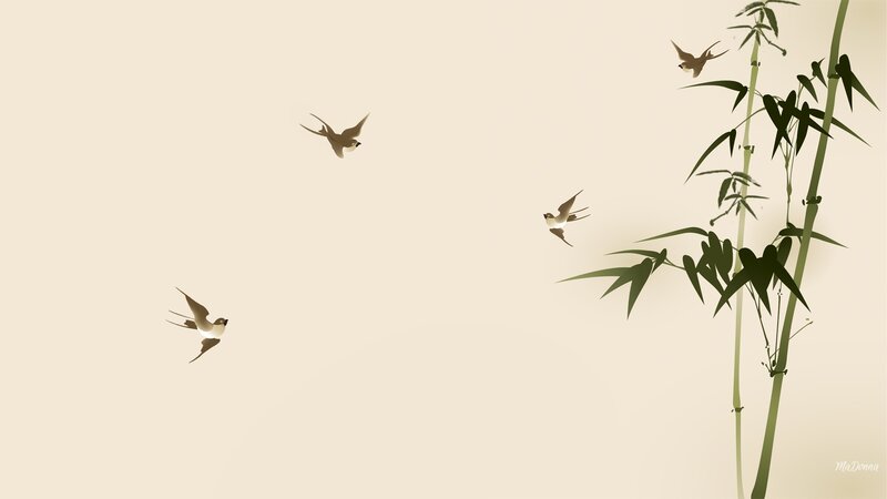 Flying Swallows Near Bamboo