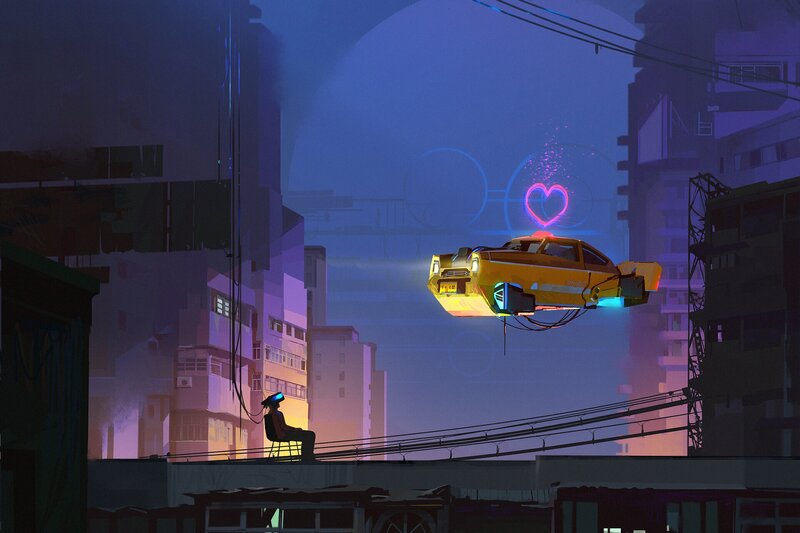 Flying Taxi in City