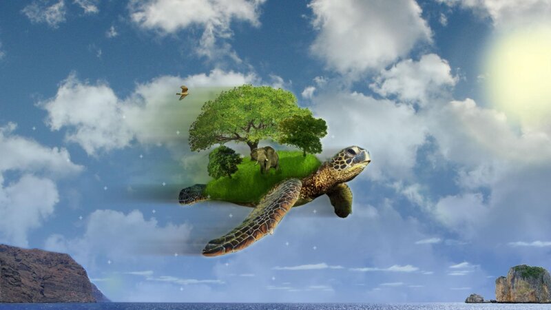 flying turtle with island