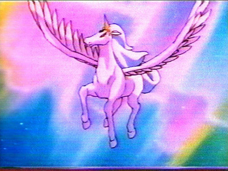 flying unicorn in colorful sky