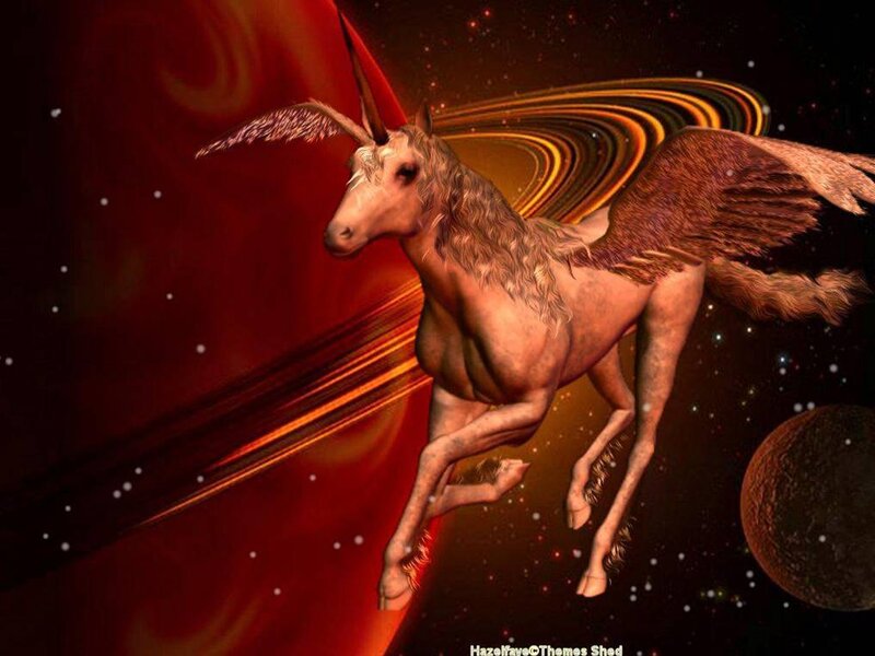 flying unicorn in space