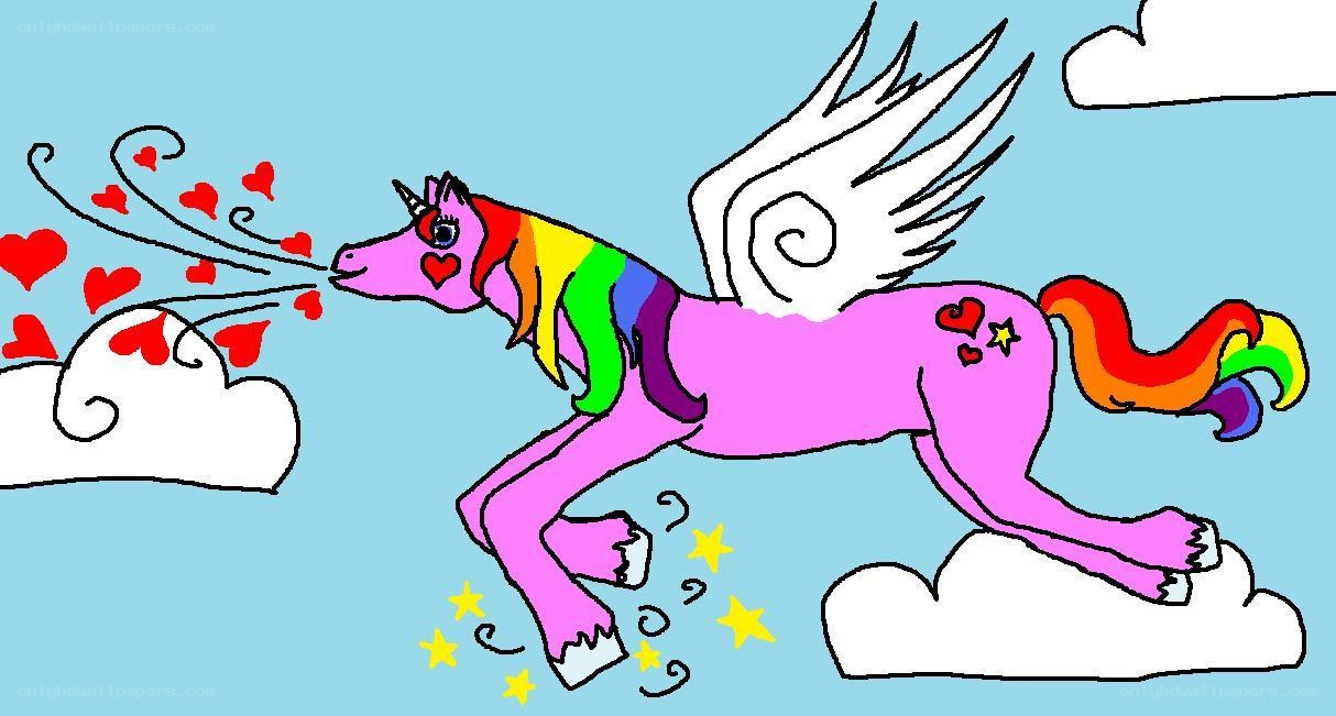 flying unicorn with hearts
