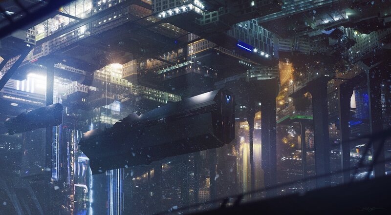 Flying Vehicle in City — Black