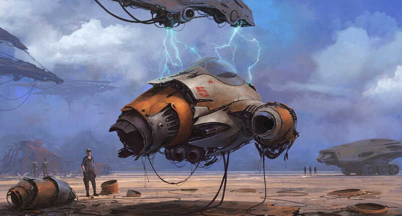 Flying Vehicle in Desert — Blue, Dramatic