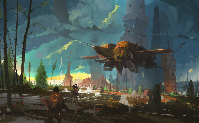 Flying Vehicle in Forest — Blue