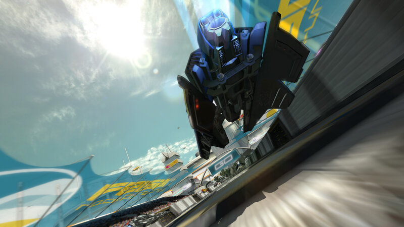 flying vehicle in futuristic city