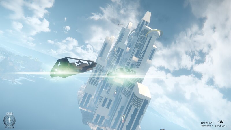 Flying Vehicle Near Tower