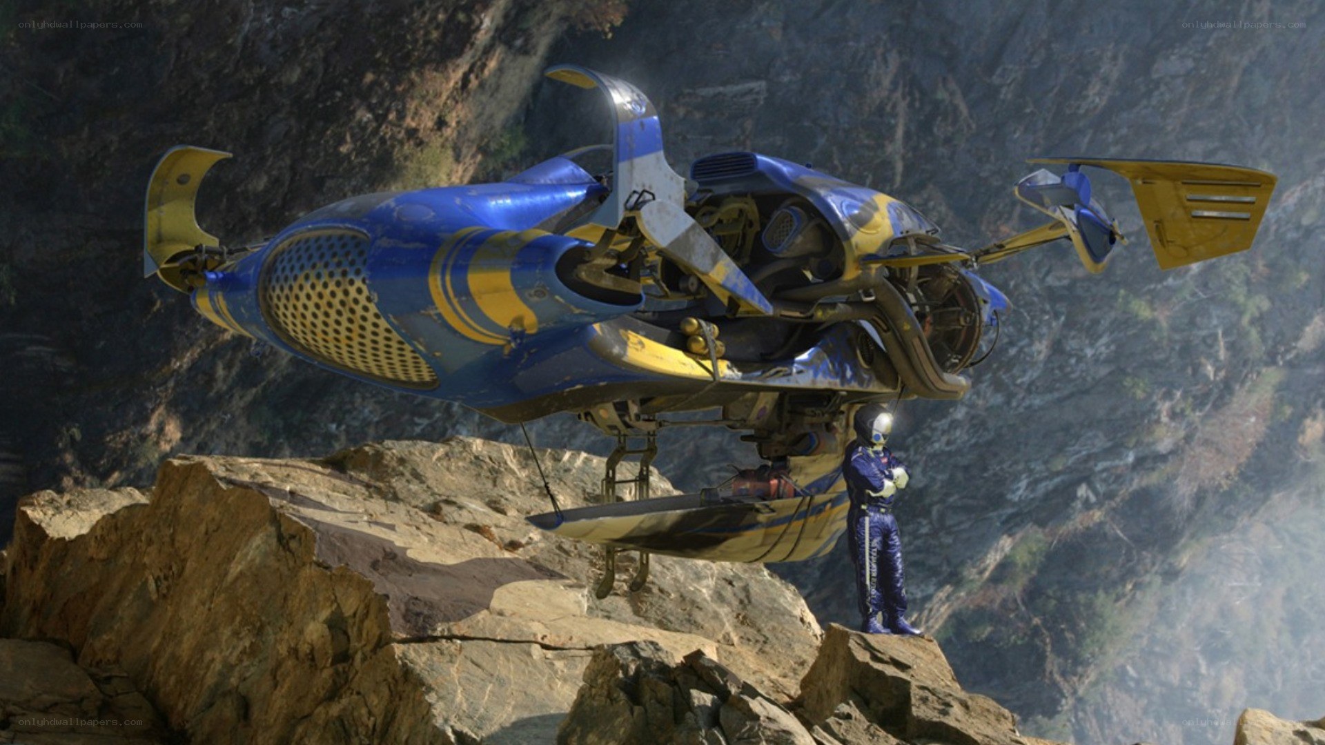 flying vehicle on a cliff