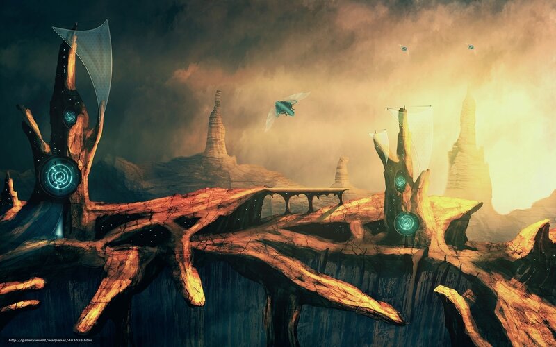 Flying Vehicle over Alien Landscape — Brown