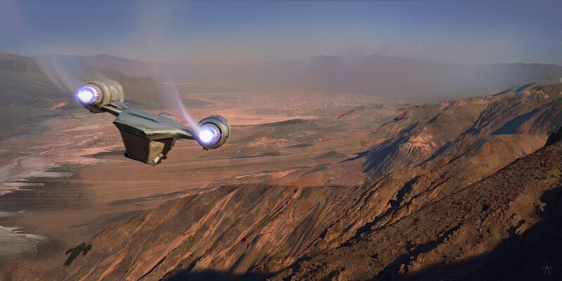 Flying Vehicle over Canyon — Brown