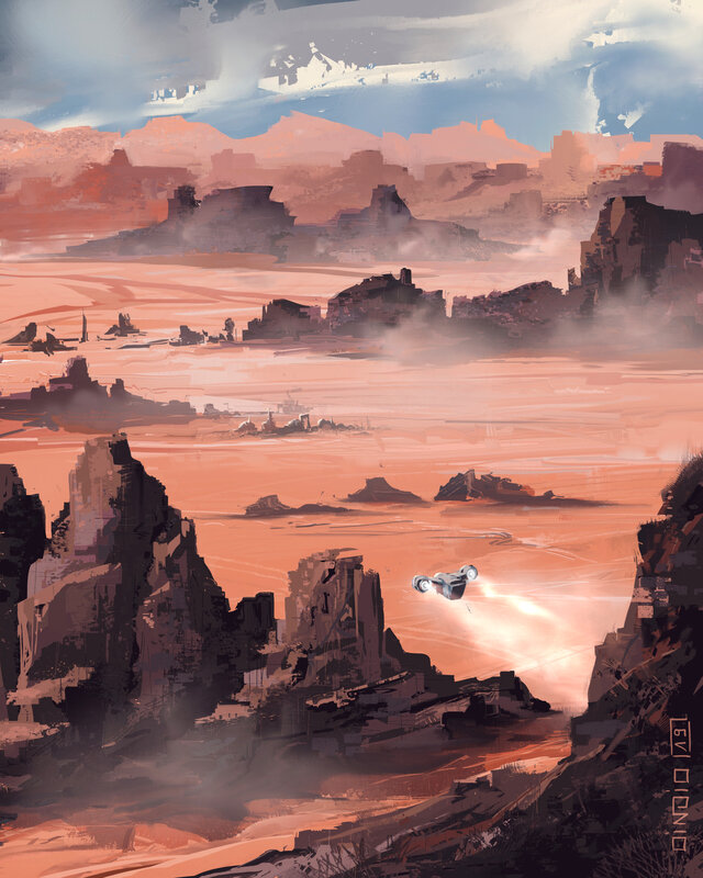 Flying Vehicle over Canyon — Orange