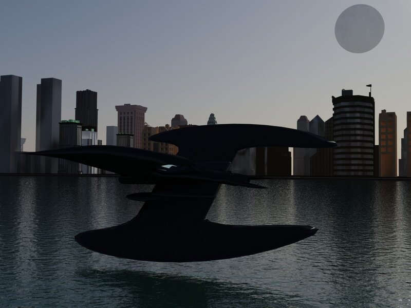 flying vehicle over city water
