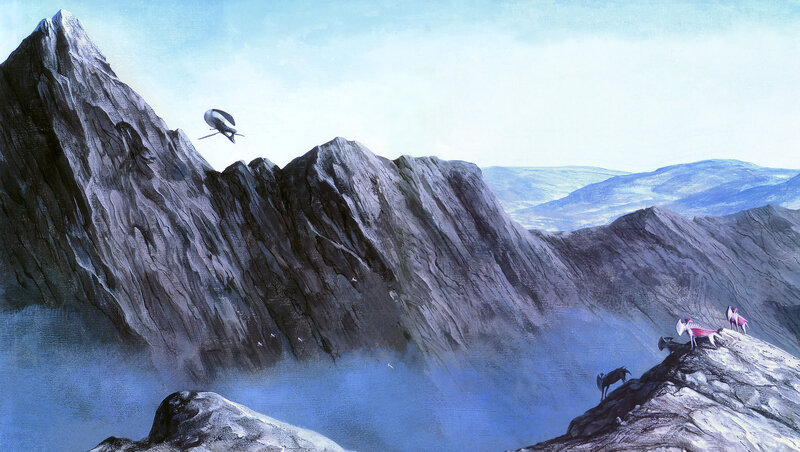 Flying Vehicle over Mountains — Blue
