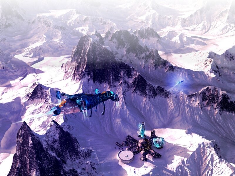 Flying Vehicle over Mountains — Purple