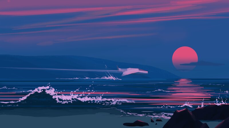 Flying Vehicle over Ocean — Blue