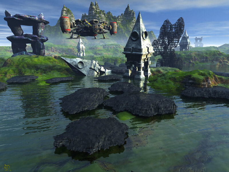 Flying Vehicle over Water — Green
