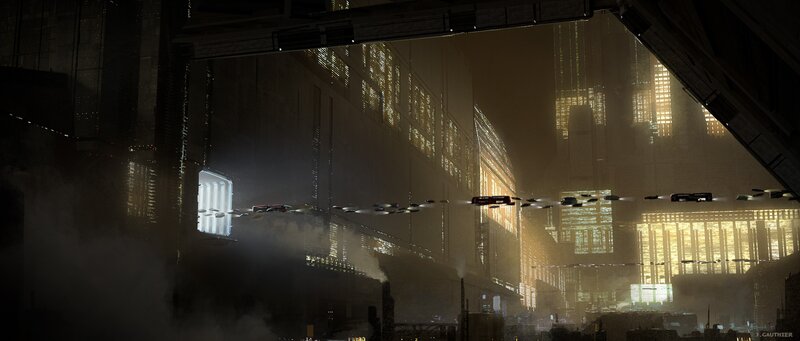 Flying Vehicles in City — Black