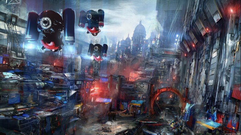 Flying Vehicles in City — Gray
