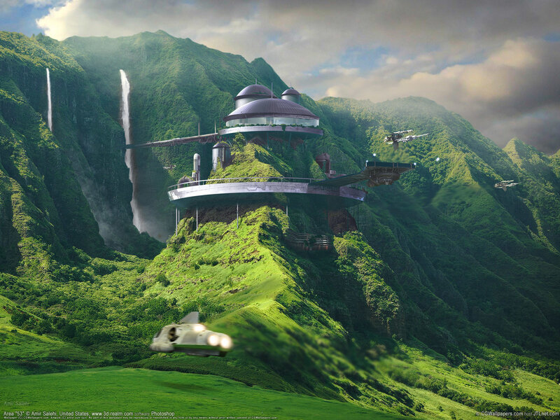 Flying Vehicles on Mountain — Green
