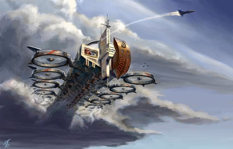 flying vessel in cloudy sky