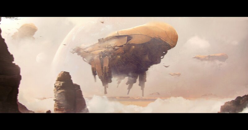 Flying Vessel over Planet
