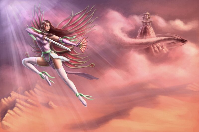 flying warrior with sword
