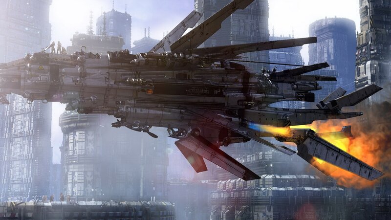 Flying Warship in City