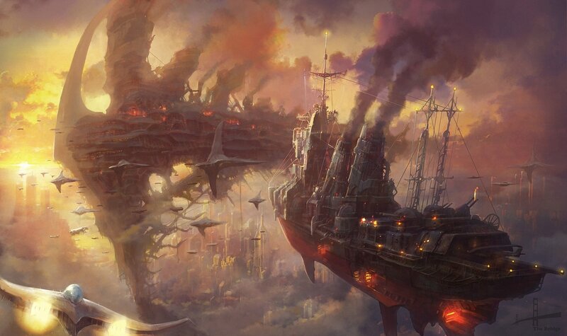 Flying Warship in Sky