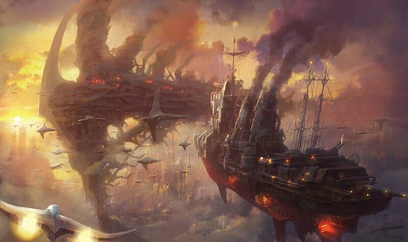 Flying Warships in Sky
